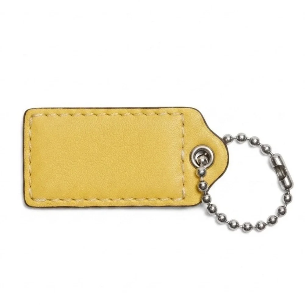 Coach Yellow Leather Handbag Hangtag Replacement Charm Silver Ball Chain Fob LG
